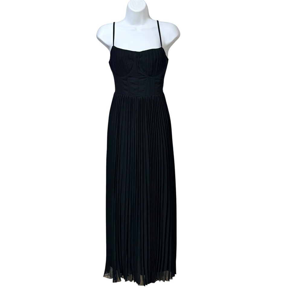 Zeflows Womens Black Corset Pleated Maxi Dress Sleeveless Square Neck Size M